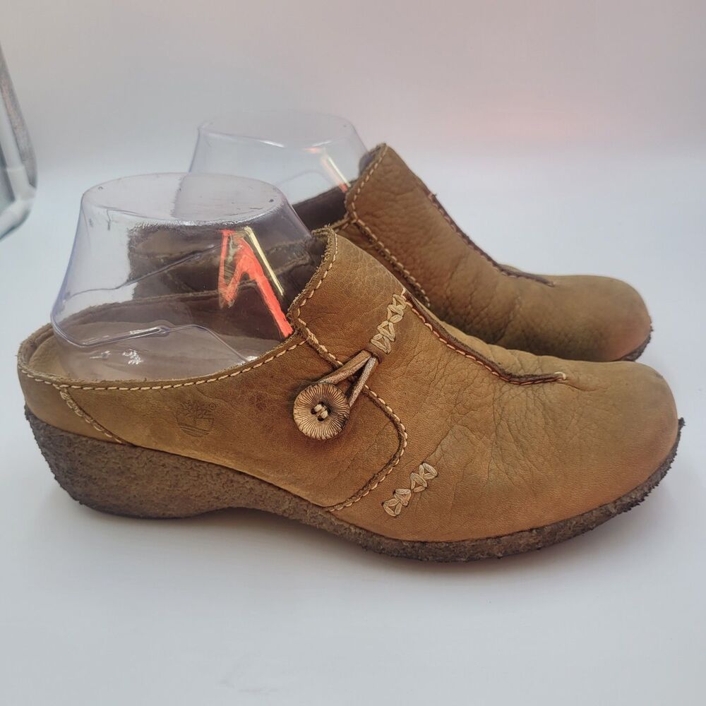 Timberland Comforia Womens 9 M Nubuck Leather Slip-on Comfort Mule Wedge Heel